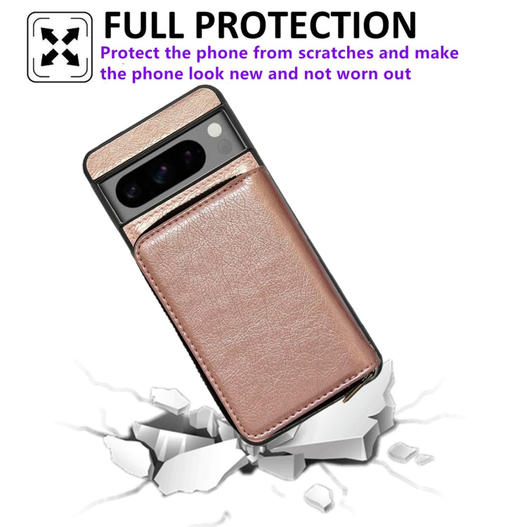 For Google Pixel 7 Pro Solid Color Zipper 11-Card Slots Bag Phone Case with Lanyard(Rose Gold) - Google Cases by PMC TechLife | Online Shopping South Africa | PMC TechLife | Buy Now Pay Later Mobicred