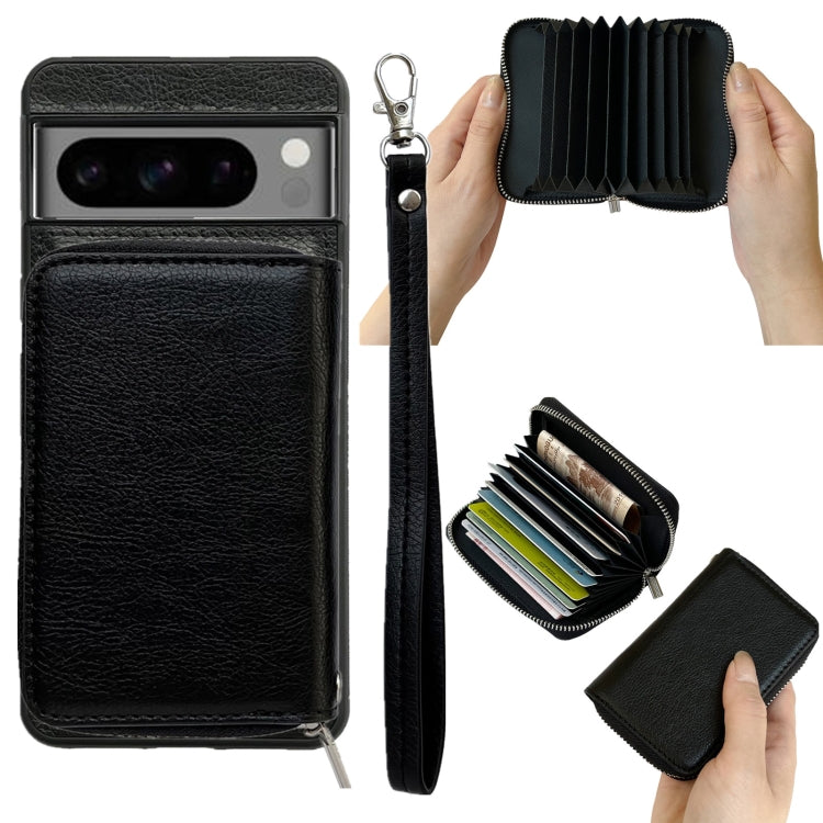 For Google Pixel 6 Pro Solid Color Zipper 11-Card Slots Bag Phone Case with Lanyard(Black) - Google Cases by PMC TechLife | Online Shopping South Africa | PMC TechLife | Buy Now Pay Later Mobicred