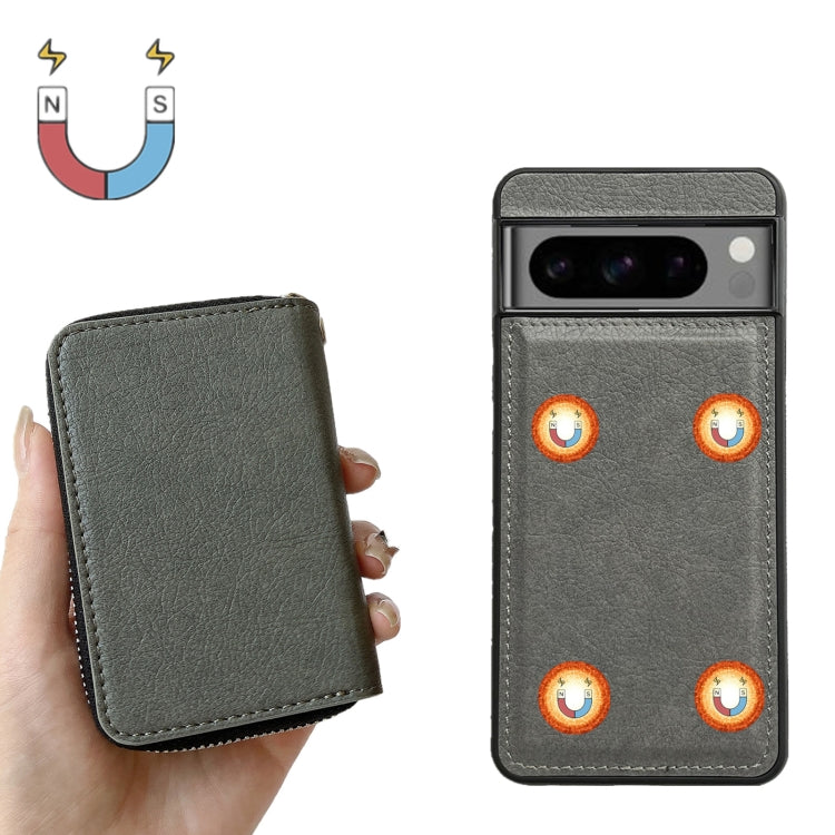 For Google Pixel 6 Solid Color Zipper 11-Card Slots Bag Phone Case with Lanyard(Grey) - Google Cases by PMC TechLife | Online Shopping South Africa | PMC TechLife | Buy Now Pay Later Mobicred
