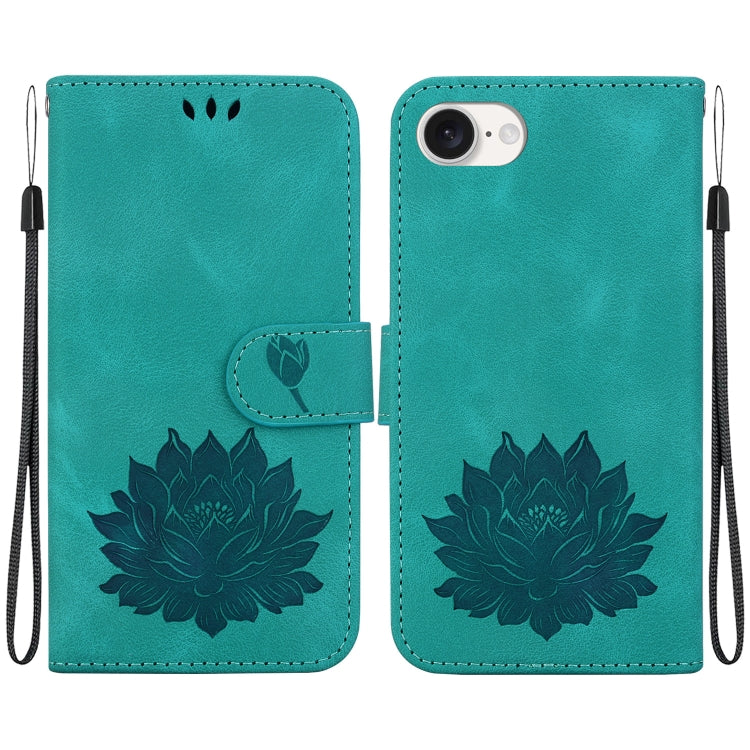 For iPhone 16e Lotus Embossed Leather Phone Case(Green) - iPhone 16e Cases by PMC TechLife | Online Shopping South Africa | PMC TechLife | Buy Now Pay Later Mobicred