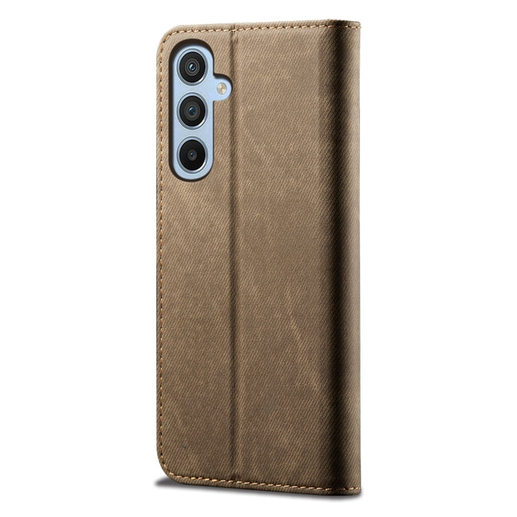 For Samsung Galaxy S25 5G Denim Texture Casual Style Horizontal Flip Leather Case(Khaki) - Galaxy S25 5G Cases by PMC Jewellery | Online Shopping South Africa | PMC Jewellery | Buy Now Pay Later Mobicred