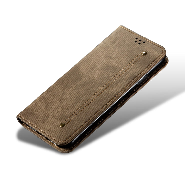 For Samsung Galaxy S25 5G Denim Texture Casual Style Horizontal Flip Leather Case(Khaki) - Galaxy S25 5G Cases by PMC Jewellery | Online Shopping South Africa | PMC Jewellery | Buy Now Pay Later Mobicred