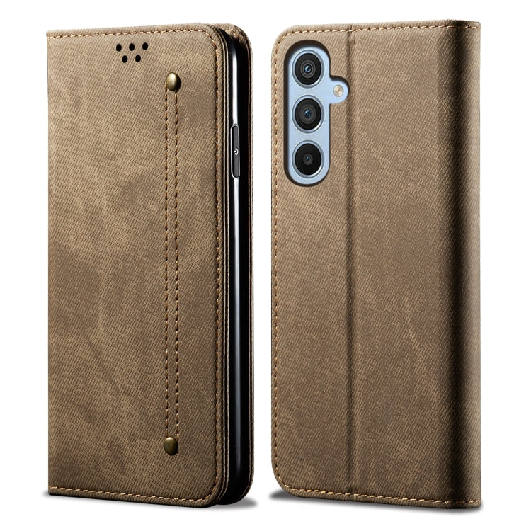 For Samsung Galaxy S25+ 5G Denim Texture Casual Style Horizontal Flip Leather Case(Khaki) - Galaxy S25+ 5G Cases by PMC Jewellery | Online Shopping South Africa | PMC Jewellery | Buy Now Pay Later Mobicred