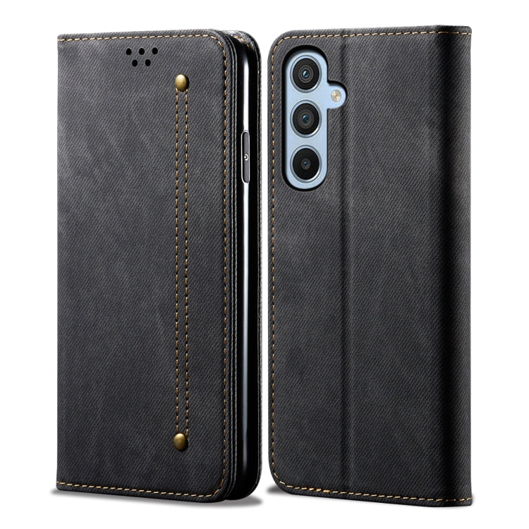 For Samsung Galaxy S25+ 5G Denim Texture Casual Style Horizontal Flip Leather Case(Black) - Galaxy S25+ 5G Cases by PMC Jewellery | Online Shopping South Africa | PMC Jewellery | Buy Now Pay Later Mobicred