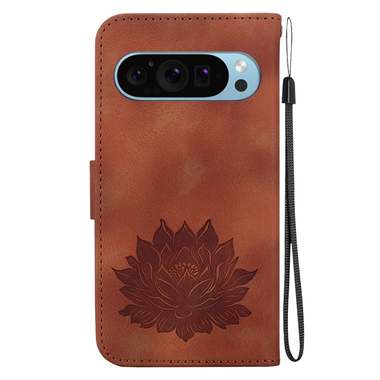For Google Pixel 9 Pro Lotus Embossed Leather Phone Case(Brown) - Google Cases by PMC TechLife | Online Shopping South Africa | PMC TechLife | Buy Now Pay Later Mobicred