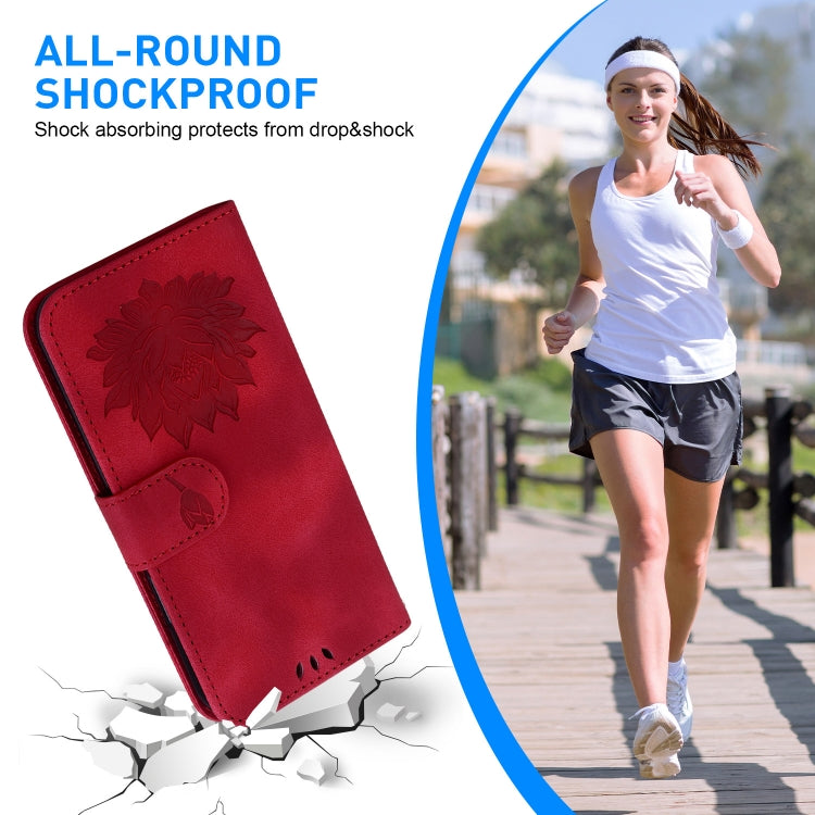 For Google Pixel 9 Lotus Embossed Leather Phone Case(Red) - Google Cases by PMC TechLife | Online Shopping South Africa | PMC TechLife | Buy Now Pay Later Mobicred