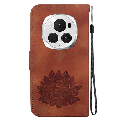 For Honor Magic6 Pro Lotus Embossed Leather Phone Case(Brown) - Honor Cases by PMC Jewellery | Online Shopping South Africa | PMC Jewellery | Buy Now Pay Later Mobicred