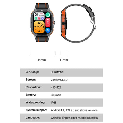 LEMFO HK56 2.06 inch BT5.3 IP68 Sport Smart Watch, Support Bluetooth Call / Message Notification / Heart Rate / Blood Pressure Health Monitor(Orange) - Smart Watches by LEMFO | Online Shopping South Africa | PMC Jewellery | Buy Now Pay Later Mobicred