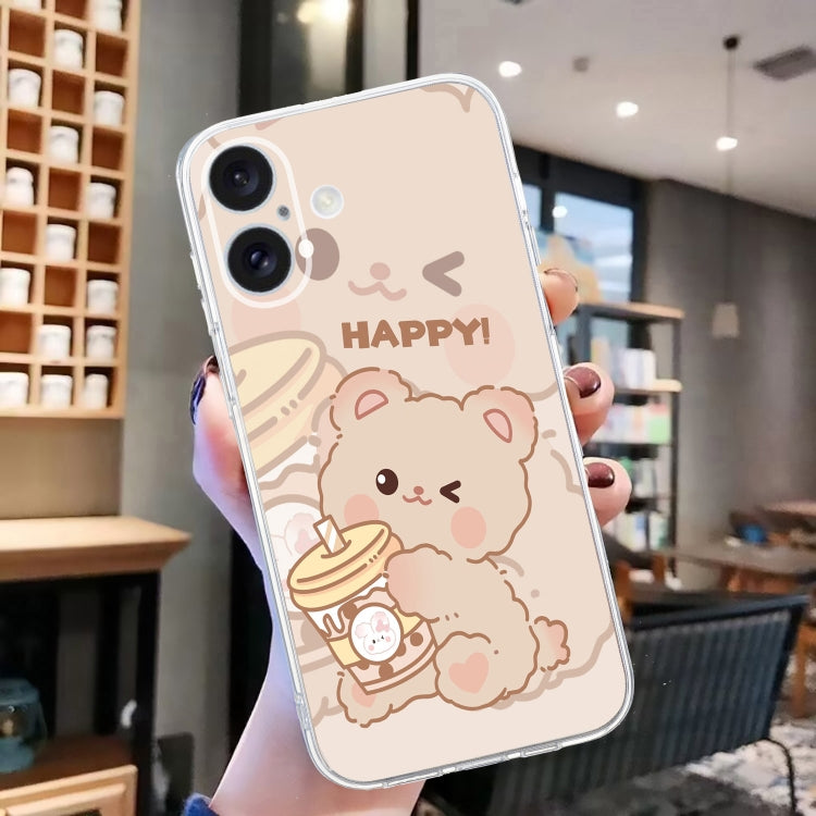 For iPhone 16 Colored Drawing Pattern Transparent TPU Phone Case(Bear) - iPhone 16 Cases by PMC Jewellery | Online Shopping South Africa | PMC Jewellery | Buy Now Pay Later Mobicred