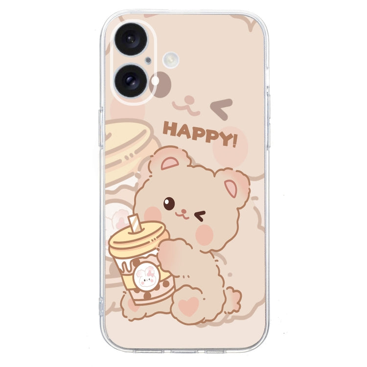 For iPhone 16 Colored Drawing Pattern Transparent TPU Phone Case(Bear) - iPhone 16 Cases by PMC Jewellery | Online Shopping South Africa | PMC Jewellery | Buy Now Pay Later Mobicred