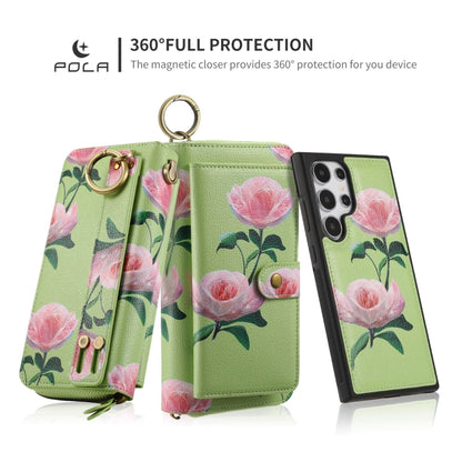 For Samsung Galaxy S24+ 5G POLA Flower Multi-functional Zipper Wallet Leather Phone Case(Green) - Galaxy S24+ 5G Cases by PMC Jewellery | Online Shopping South Africa | PMC Jewellery | Buy Now Pay Later Mobicred