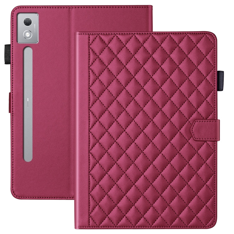 For Lenovo Xiaoxin Pad Pro 12.7 2025 Rhombus Lattice Leather Tablet Case(Red) - Lenovo by PMC TechLife | Online Shopping South Africa | PMC TechLife | Buy Now Pay Later Mobicred