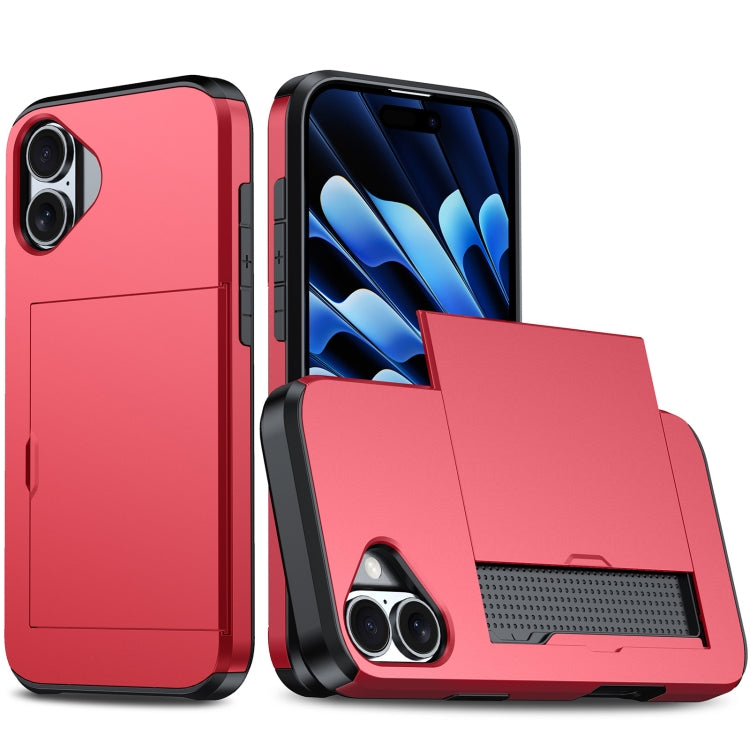 For iPhone 16 Plus Shockproof Armor Phone Case with Card Slot(Red) - iPhone 16 Plus Cases by PMC TechLife | Online Shopping South Africa | PMC TechLife | Buy Now Pay Later Mobicred