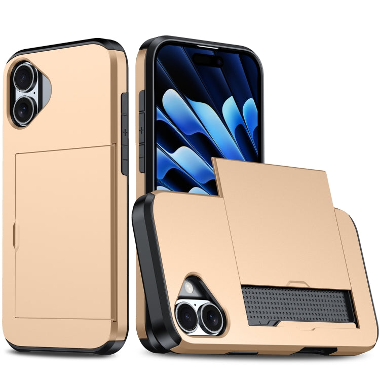 For iPhone 16 Plus Shockproof Armor Phone Case with Card Slot(Gold) - iPhone 16 Plus Cases by PMC Jewellery | Online Shopping South Africa | PMC Jewellery | Buy Now Pay Later Mobicred