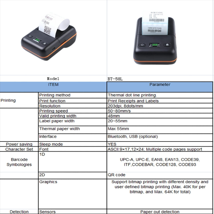 BT-58L 58mm USB+Bluetooth Thermal Label Printer(US Plug) - Receipt Printers by PMC TechLife | Online Shopping South Africa | PMC TechLife | Buy Now Pay Later Mobicred