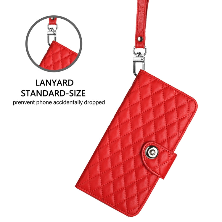 For Blackview A52 Rhombic Texture Flip Leather Phone Case with Lanyard(Red) - More Brand by PMC TechLife | Online Shopping South Africa | PMC TechLife | Buy Now Pay Later Mobicred