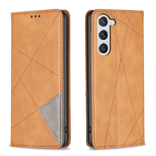 For Samsung Galaxy S25 5G Rhombus Texture Magnetic Leather Phone Case(Yellow) - Galaxy S25 5G Cases by PMC Jewellery | Online Shopping South Africa | PMC Jewellery | Buy Now Pay Later Mobicred