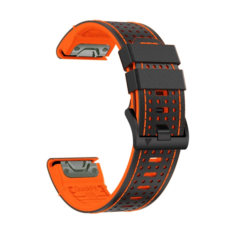 For Garmin Fenix 7X 26mm Dot Hole Silicone Leather Quick Release Watch Band(Black Orange) - Watch Bands by PMc TechLife | Online Shopping South Africa | PMc TechLife | Buy Now Pay Later Mobicred
