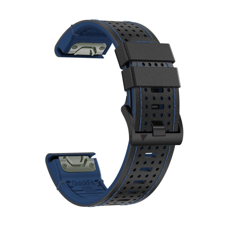 For Garmin Fenix 7X 26mm Dot Hole Silicone Leather Quick Release Watch Band(Black Blue) - free shipping - PMc TechLife - Order now!