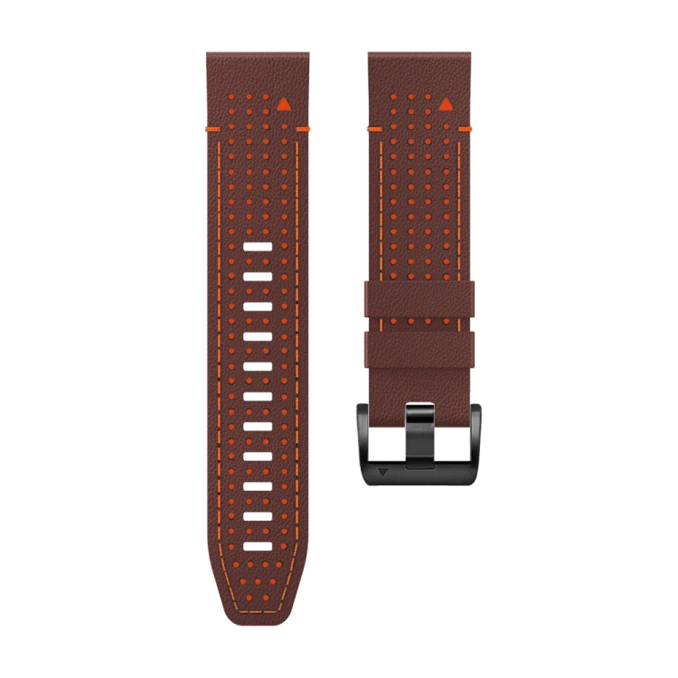 For Garmin Fenix 7X 26mm Dot Hole Silicone Leather Quick Release Watch Band(Coffee Orange) - free shipping - PMc TechLife - Order now!