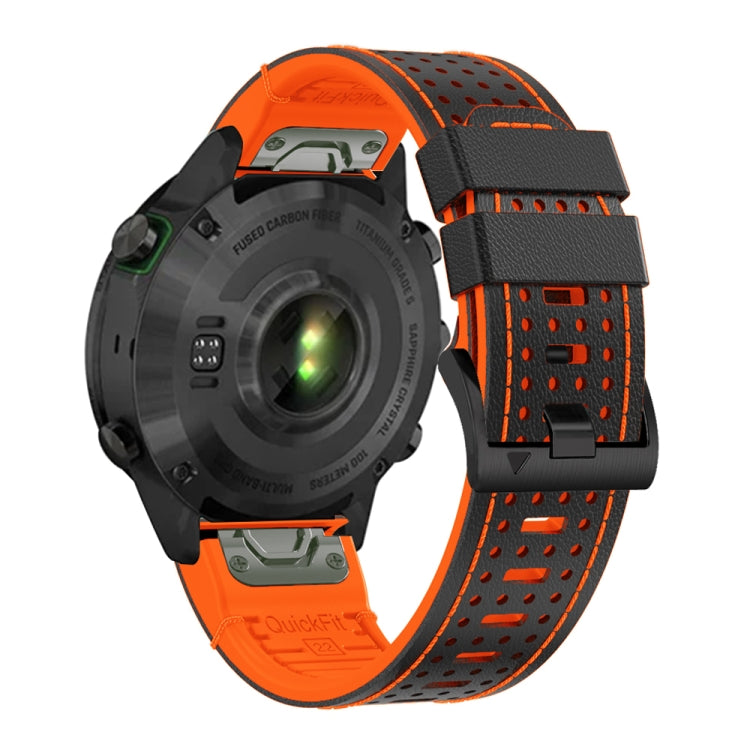 For Garmin Fenix 7 22mm Dot Hole Silicone Leather Quick Release Watch Band(Black Orange) - free shipping - PMc TechLife - Order now!