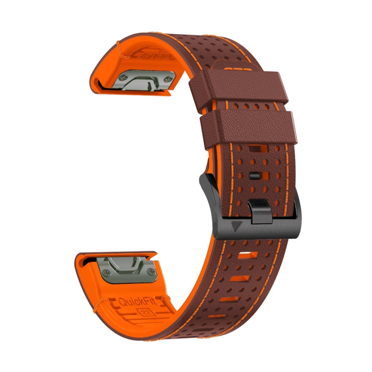 For Garmin Fenix 7 22mm Dot Hole Silicone Leather Quick Release Watch Band(Coffee Orange) - free shipping - PMc TechLife - Order now!