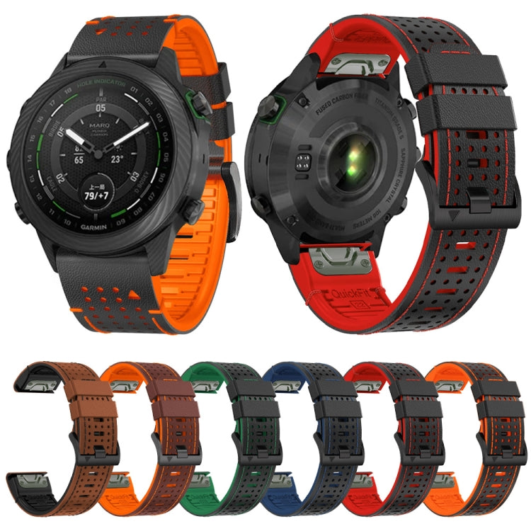 For Garmin Fenix 7X 26mm Dot Hole Silicone Leather Quick Release Watch Band(Black Orange) - Watch Bands by PMc TechLife | Online Shopping South Africa | PMc TechLife | Buy Now Pay Later Mobicred