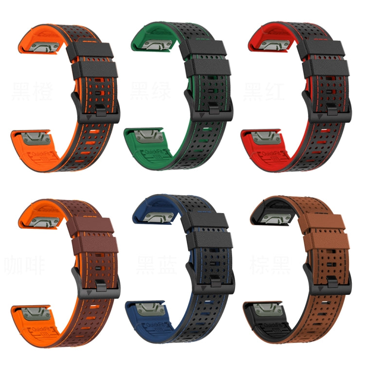 For Garmin Fenix 7X 26mm Dot Hole Silicone Leather Quick Release Watch Band(Brown Black) - free shipping - PMc TechLife - Order now!