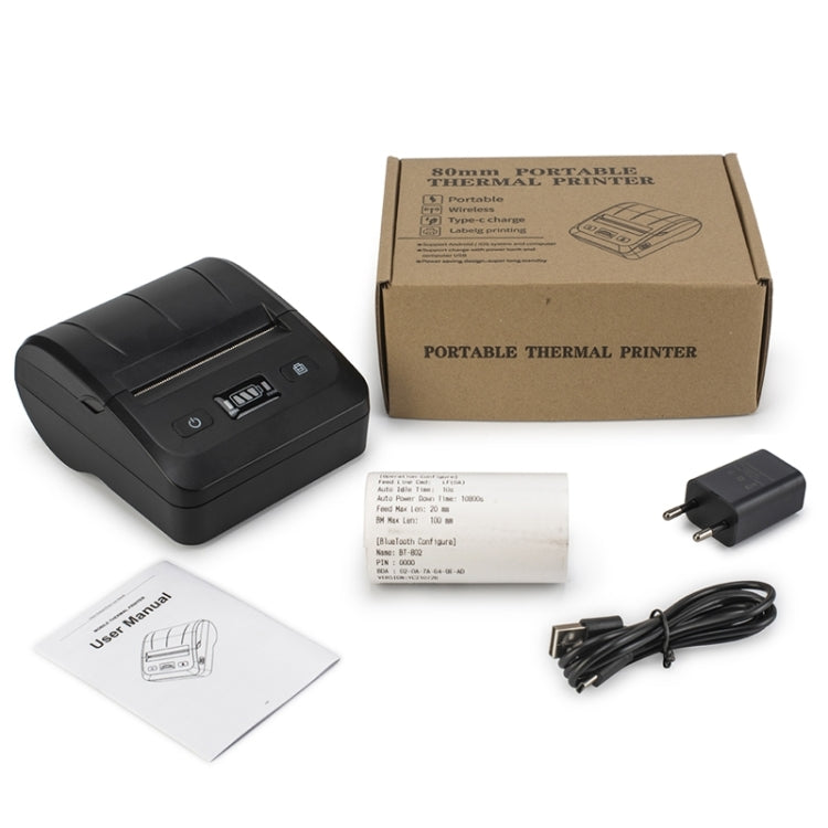 BT-802 80mm USB-C/Type-C + Bluetooth Portable Thermal Printer(US Plug) - Printer by PMC TechLife | Online Shopping South Africa | PMC TechLife | Buy Now Pay Later Mobicred