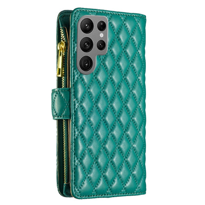 For Samsung Galaxy S25 Ultra 5G Diamond Lattice Zipper Wallet Leather Flip Phone Case(Green) - Galaxy S25 Ultra 5G Cases by PMC Jewellery | Online Shopping South Africa | PMC Jewellery | Buy Now Pay Later Mobicred