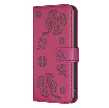 For Samsung Galaxy S25 Ultra 5G Four-leaf Embossed Leather Phone Case(Rose Red) - Galaxy S25 Ultra 5G Cases by PMC Jewellery | Online Shopping South Africa | PMC Jewellery | Buy Now Pay Later Mobicred