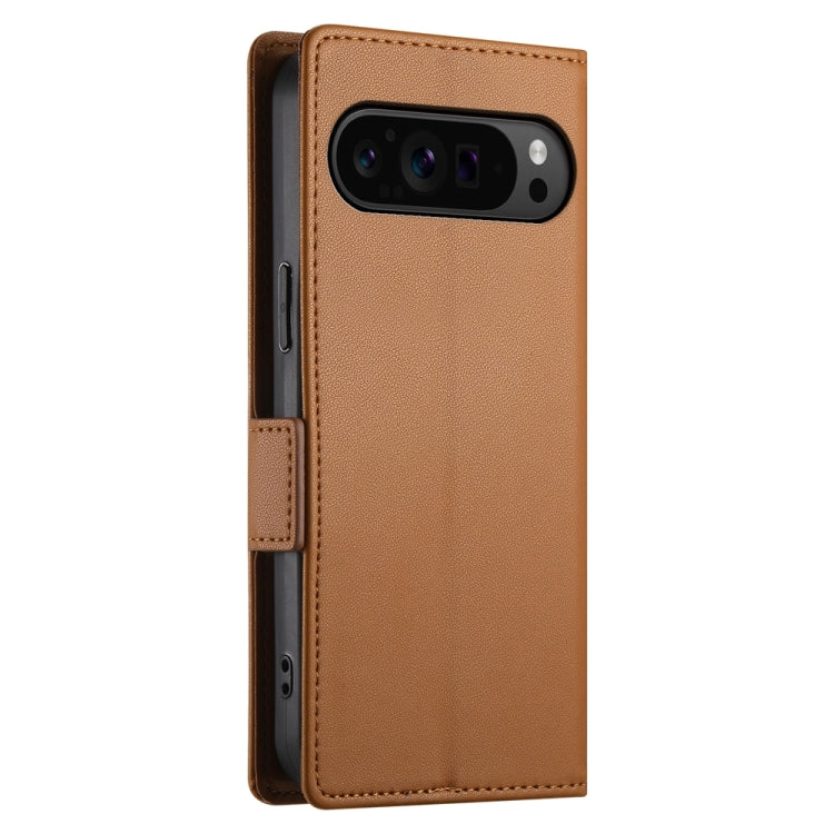 For Google Pixel 9 Pro Side Buckle Magnetic Frosted Leather Phone Case(Brown) - Google Cases by PMC TechLife | Online Shopping South Africa | PMC TechLife | Buy Now Pay Later Mobicred
