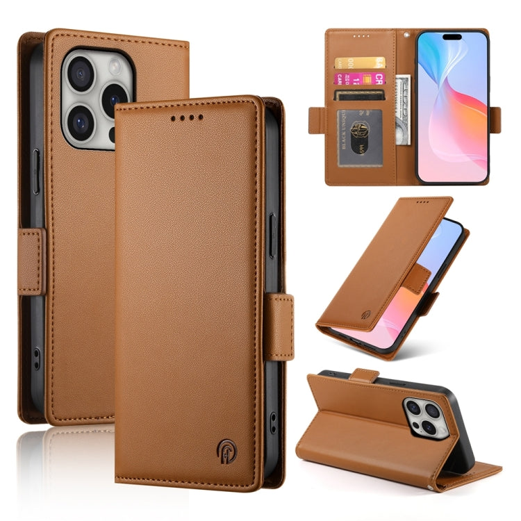 For iPhone 16 Pro Side Buckle Magnetic Frosted Leather Phone Case(Brown) - iPhone 16 Pro Cases by PMC TechLife | Online Shopping South Africa | PMC TechLife | Buy Now Pay Later Mobicred