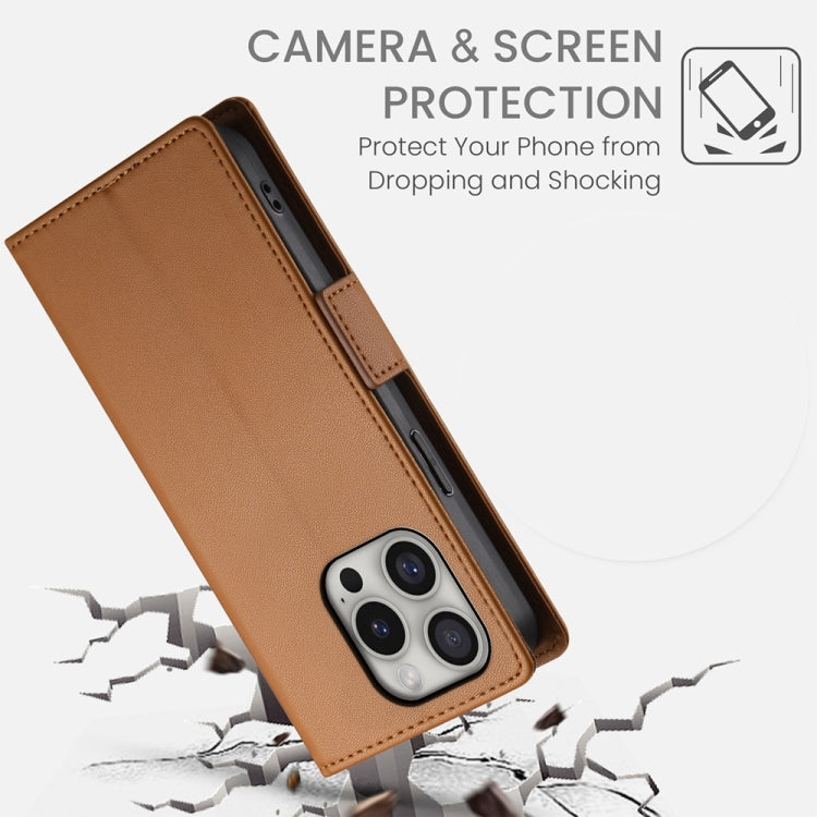 For iPhone 16 Pro Side Buckle Magnetic Frosted Leather Phone Case(Brown) - iPhone 16 Pro Cases by PMC TechLife | Online Shopping South Africa | PMC TechLife | Buy Now Pay Later Mobicred