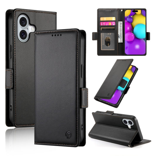 For iPhone 16 Side Buckle Magnetic Frosted Leather Phone Case(Black) - iPhone 16 Cases by PMC Jewellery | Online Shopping South Africa | PMC Jewellery | Buy Now Pay Later Mobicred