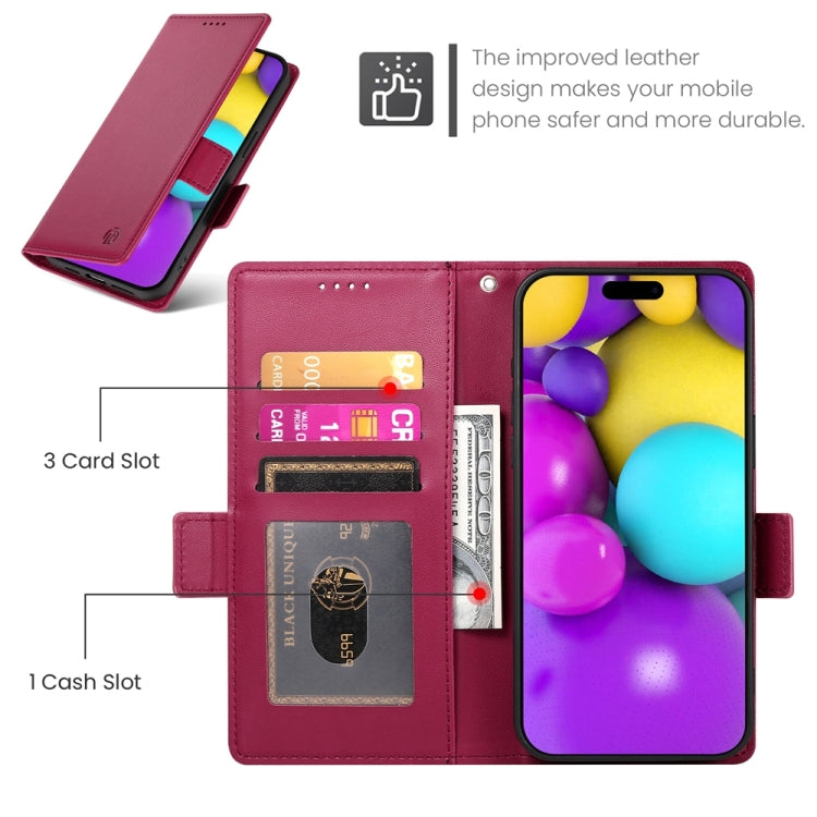 For iPhone 16 Side Buckle Magnetic Frosted Leather Phone Case(Wine Red) - free shipping - PMC TechLife - Order now!