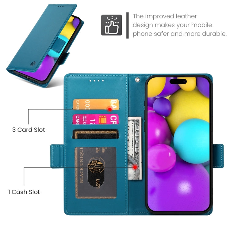 For iPhone 16 Side Buckle Magnetic Frosted Leather Phone Case(Blue) - iPhone 16 Cases by PMC TechLife | Online Shopping South Africa | PMC TechLife | Buy Now Pay Later Mobicred