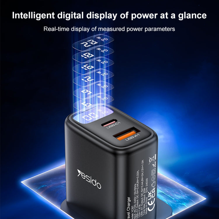 Yesido YC87 PD 20W USB-C / Type-C + USB Digital Display Charger, Specification:UK Plug(Black) - USB Charger by Yesido | Online Shopping South Africa | PMC TechLife | Buy Now Pay Later Mobicred