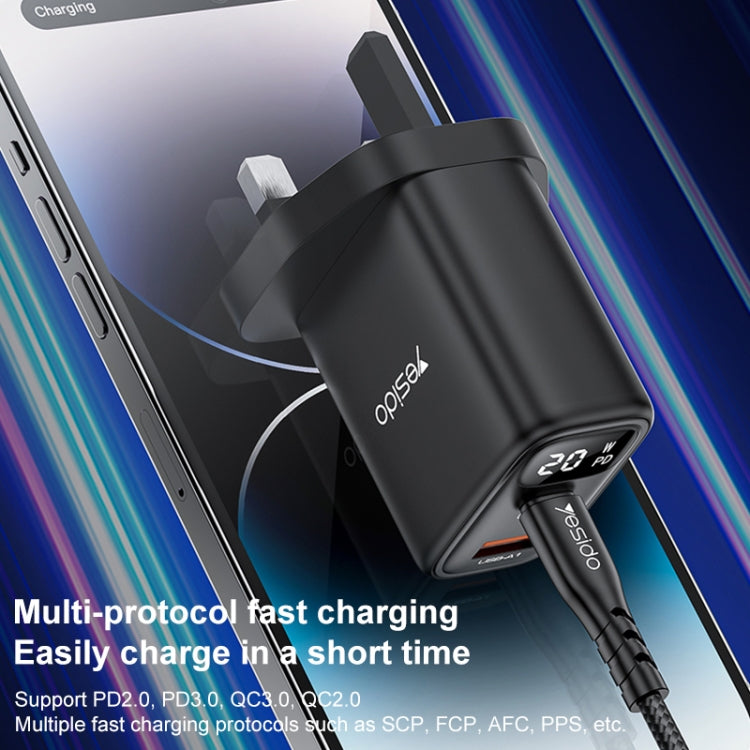 Yesido YC87 PD 20W USB-C / Type-C + USB Digital Display Charger, Specification:UK Plug(Black) - USB Charger by Yesido | Online Shopping South Africa | PMC TechLife | Buy Now Pay Later Mobicred