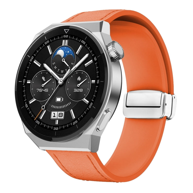 22mm Magnetic Silver Buckle Silicone Leather Watch Band(Orange) - free shipping - PMC TechLife - Order now!