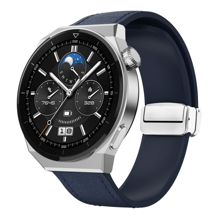 22mm Magnetic Silver Buckle Silicone Leather Watch Band(Midnight Blue) - free shipping - PMC TechLife - Order now!