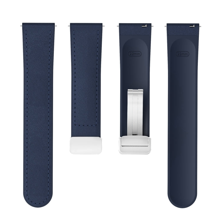 22mm Magnetic Silver Buckle Silicone Leather Watch Band(Midnight Blue) - free shipping - PMC TechLife - Order now!