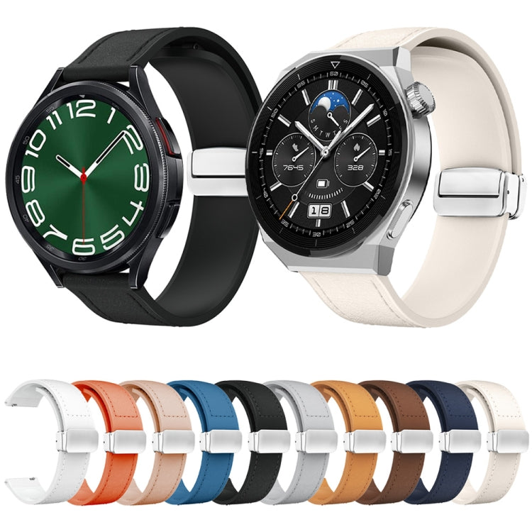 20mm Magnetic Silver Buckle Silicone Leather Watch Band(Blue) - free shipping - PMC TechLife - Order now!