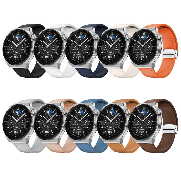 22mm Magnetic Silver Buckle Silicone Leather Watch Band(Light Brown) - free shipping - PMC TechLife - Order now!