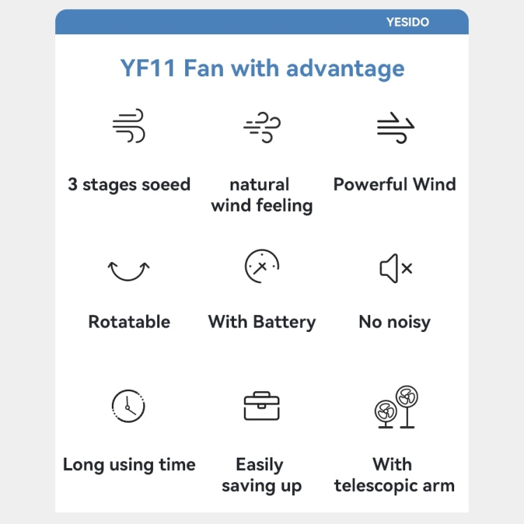 Yesido YF11 Foldable Telescopic Floor Fan(White) - free shipping - PMC TechLife - Order now!