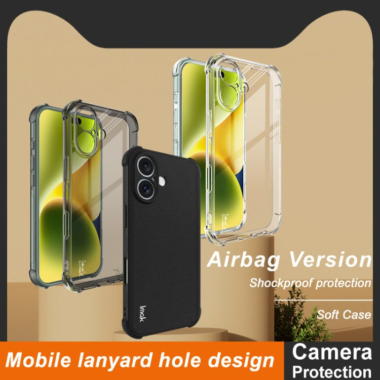 For iPhone 16 imak Shockproof Airbag TPU Phone Case(Transparent Black) - iPhone 16 Cases by imak | Online Shopping South Africa | PMC Jewellery | Buy Now Pay Later Mobicred