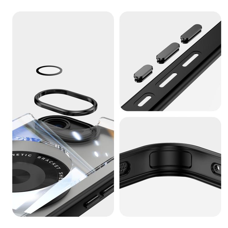 For iPhone 16e 360 Holder Magsafe Acrylic Hybrid TPU Phone Case(Black) - iPhone 16e Cases by PMC TechLife | Online Shopping South Africa | PMC TechLife | Buy Now Pay Later Mobicred