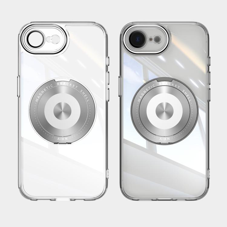 For iPhone 16e 360 Holder Magsafe Acrylic Hybrid TPU Phone Case(Grey) - iPhone 16e Cases by PMC TechLife | Online Shopping South Africa | PMC TechLife | Buy Now Pay Later Mobicred
