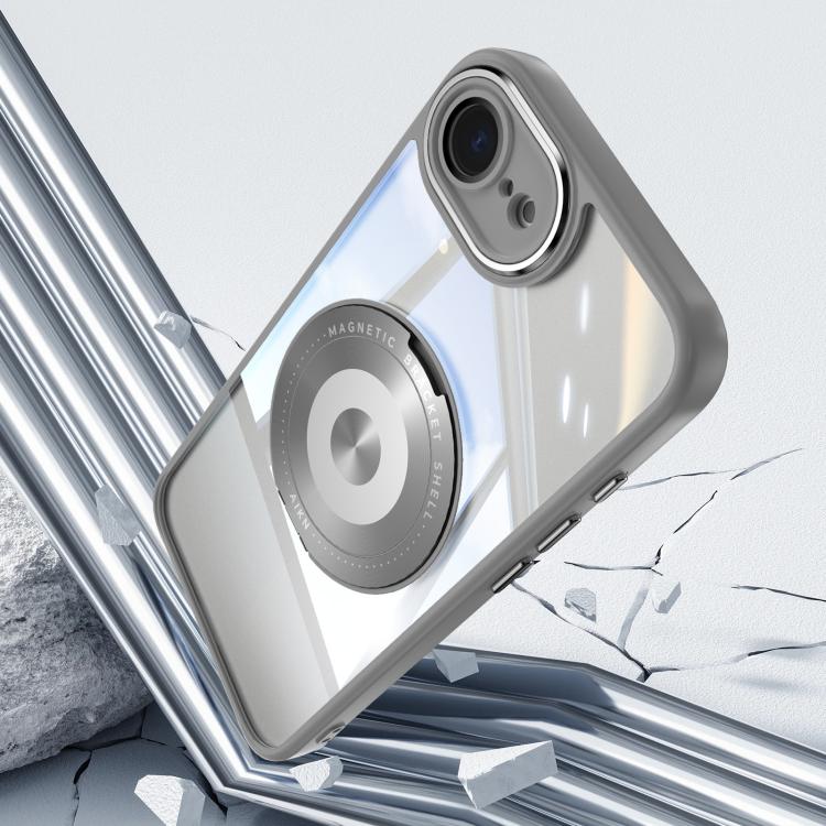 For iPhone 16e 360 Holder Magsafe Acrylic Hybrid TPU Phone Case(Frosted White) - iPhone 16e Cases by PMC TechLife | Online Shopping South Africa | PMC TechLife | Buy Now Pay Later Mobicred