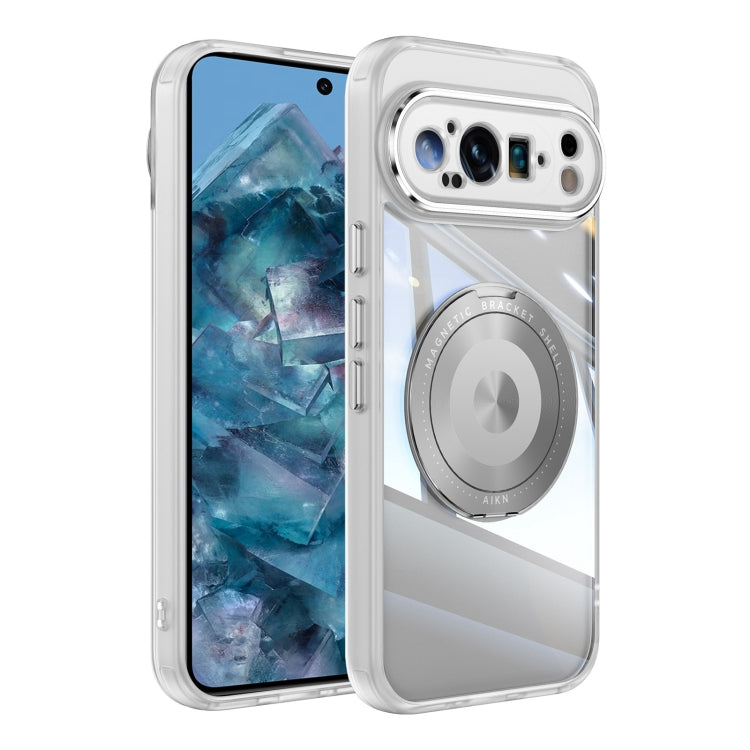 For Google Pixel 9 Pro XL 360 Holder Magsafe Acrylic Hybrid TPU Phone Case(Frosted White) - Google Cases by PMC TechLife | Online Shopping South Africa | PMC TechLife | Buy Now Pay Later Mobicred